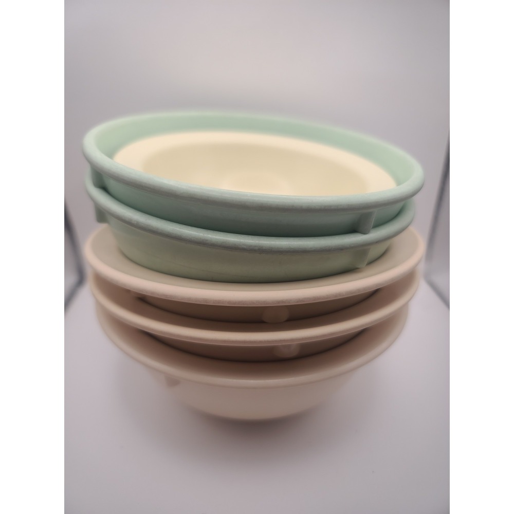 Lot of 6 Vintage Dallas Ware Melamine Bowls Mixed Sizes Pastel Mint Pink Tan VTG